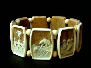 Antique Alaskan Eskimo Carved IVORY Cameo Bracelet