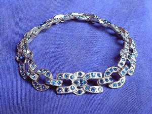 ART DECO Bracelet Sapphire Blue Rhinestones 1930's